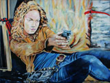So 140518, Frau mit Revolver, gemalt mit Ölfarben